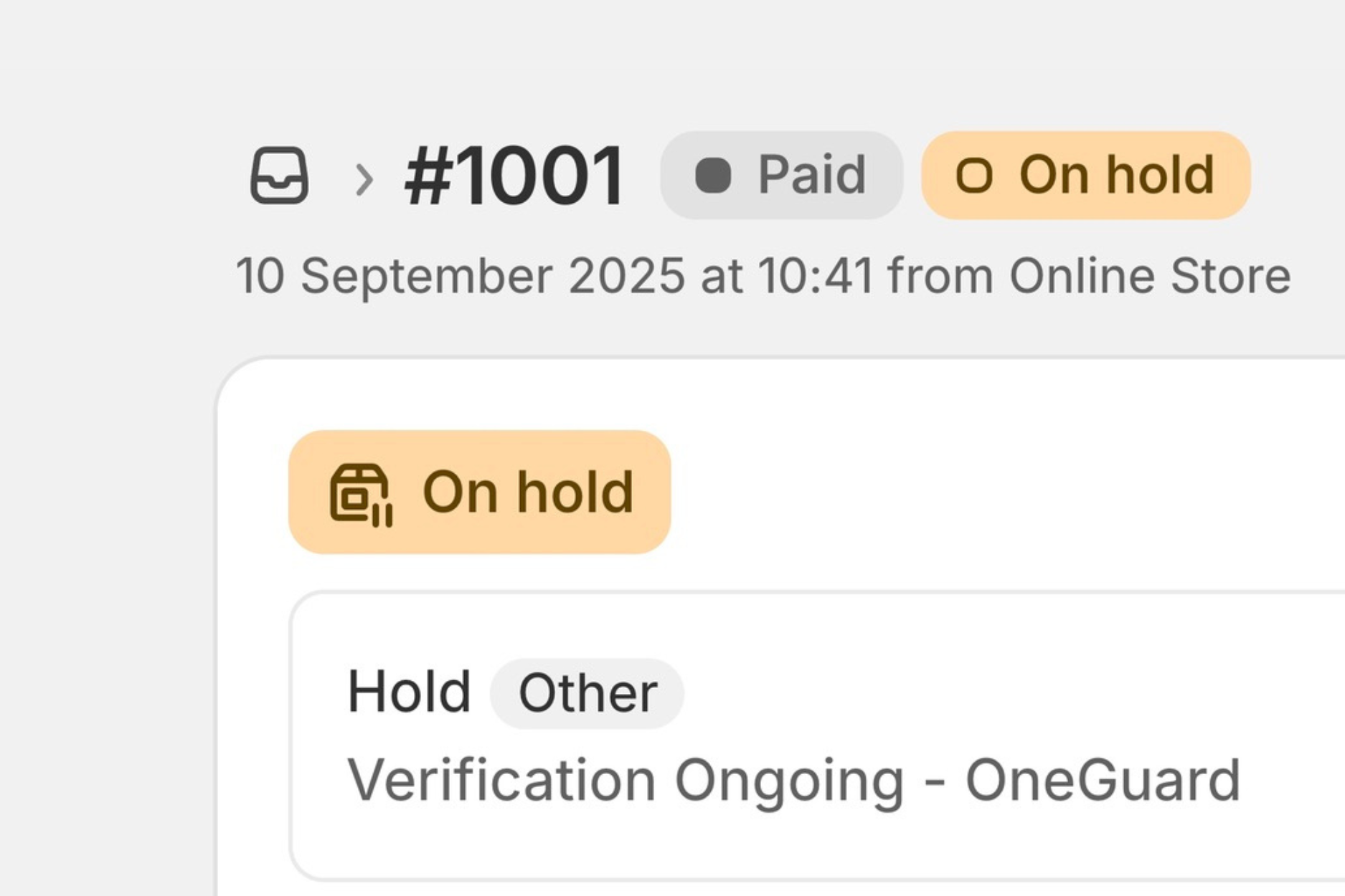 Automatic order hold